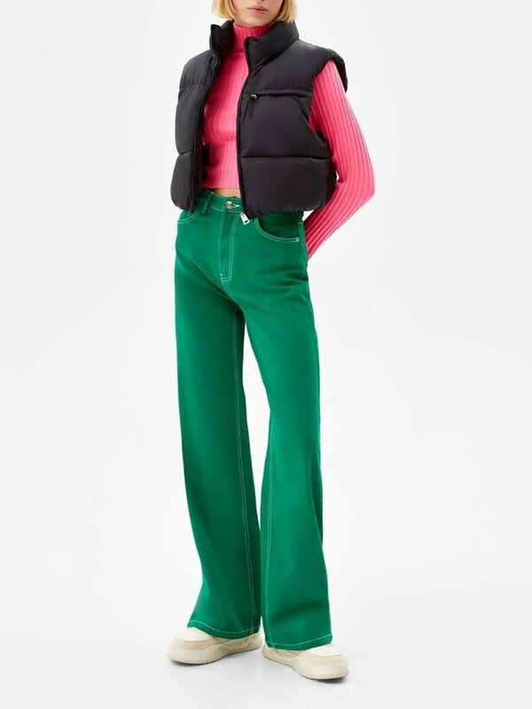 Frauen kurze Puffer Weste warme einfarbige leichte ärmellose Reiß verschluss Daunen jacke für Winter Outwear Streetwear