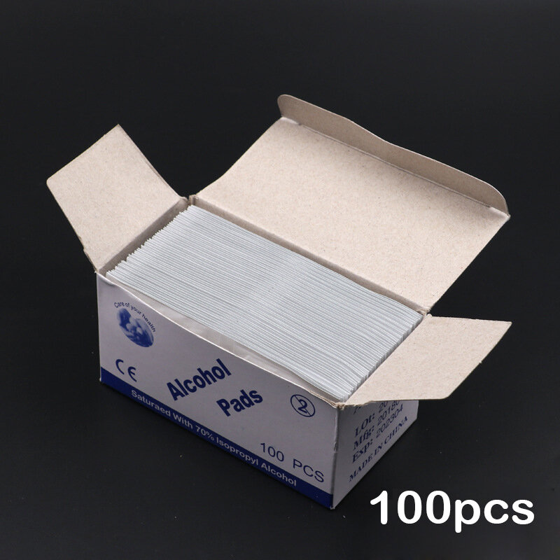 100pcs Disinfection Antiseptic Pads Alcohol Swab Prep Cotton Pads Steril 75% Ethyl Sterilized Wound Care Skin Cleaning Care Tool