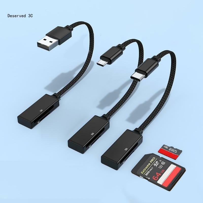 R9CB Portable Card Reader Writer USB Type C Micro USB Memory Card SDTF Reader