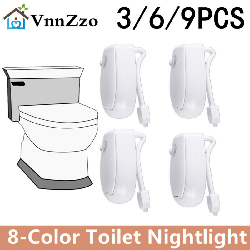 Wc Nachtlampje Pir Motion Sensor Wc Lichten Led Washroom Nachtlampje 8 Kleuren Toiletpot Verlichting Voor Badkamer Washroom