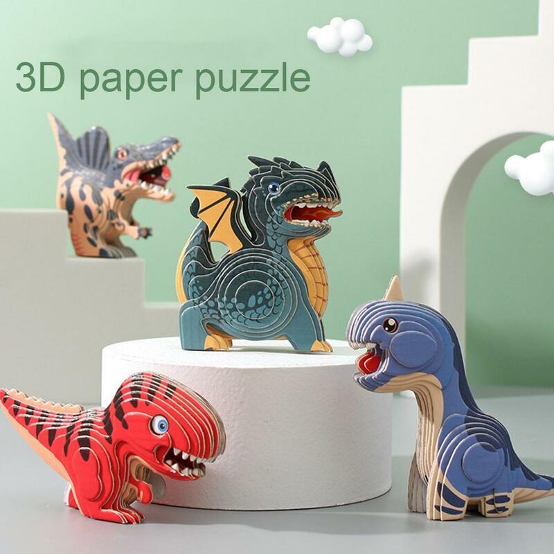 Puzzle kertas 3D dinosaurus untuk anak-anak, mainan Montessori edukasi DIY lucu, mainan Model tiga dimensi untuk anak laki-laki dan perempuan