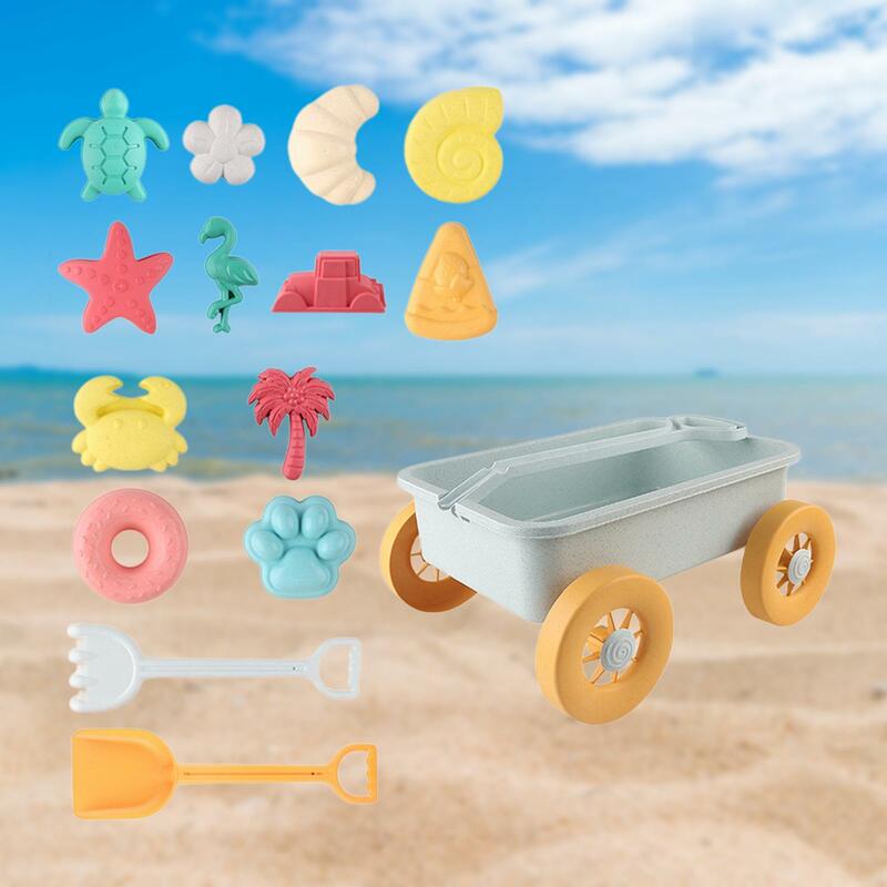 Beach Toys Sand Set para Idades 3-13, Brinquedos de Viagem, Inclui Modelos de Areia, Pushcart, Palmeira, Carro, Paw Print, 15 Pcs