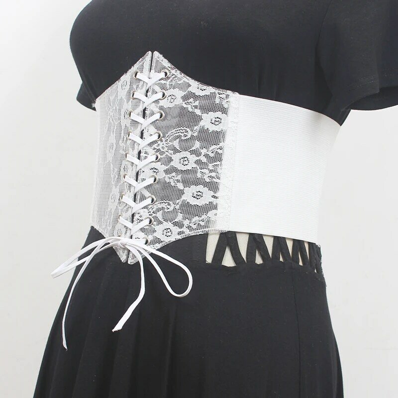 Women's Runway Fashion Elastic Lace Cummerbunds Female Dress Corsets Waistband Belts Decoration Wide Belt R618