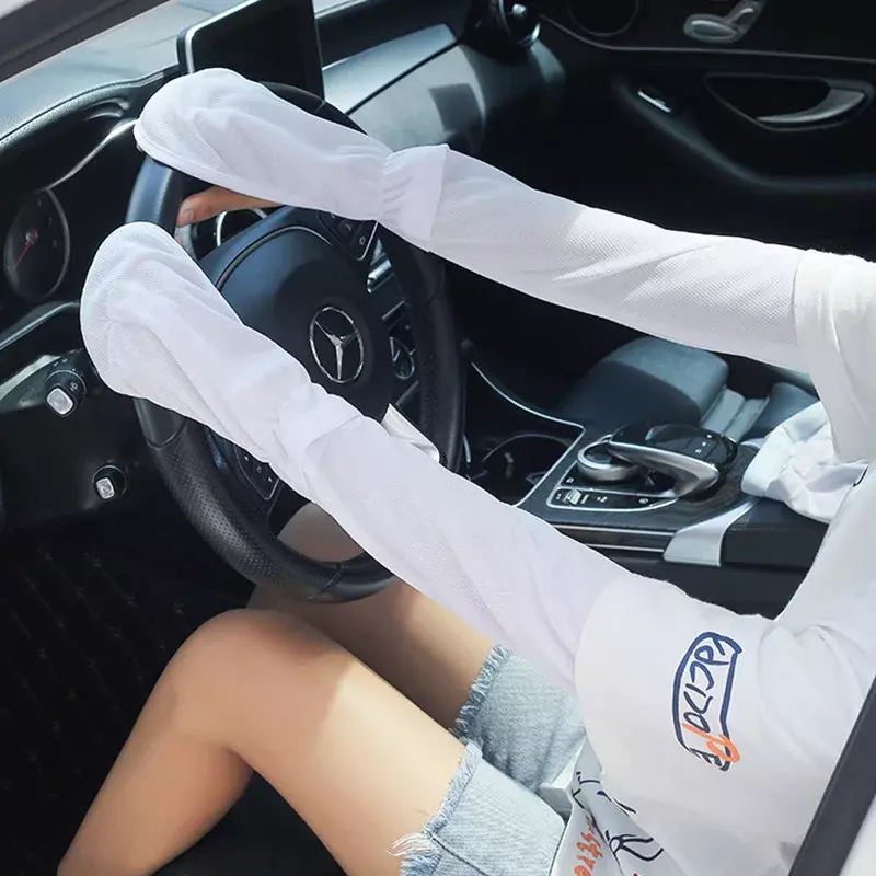 Летние солнцезащитные тонкие ледяные шелковые рукава для вождения женский чехол для электрического автомобиля свободные модные перчатки с пальцами для мужчин Защита от УФ-лучей