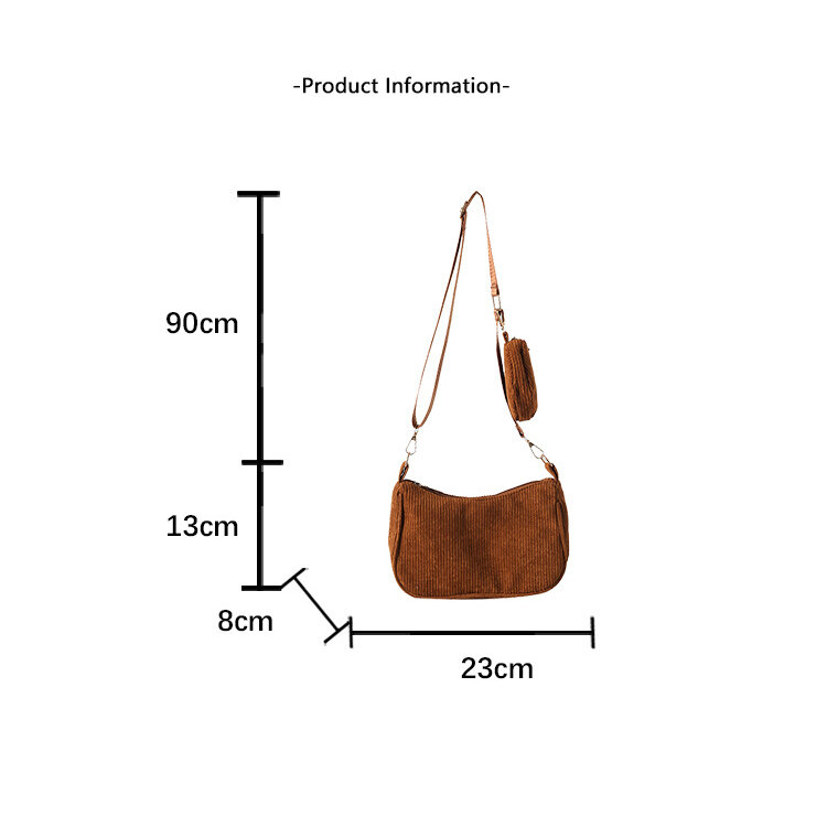 SCOFY tas jinjing korduroi wanita, dompet dan tas minimalis kecil modis untuk bepergian 2 buah