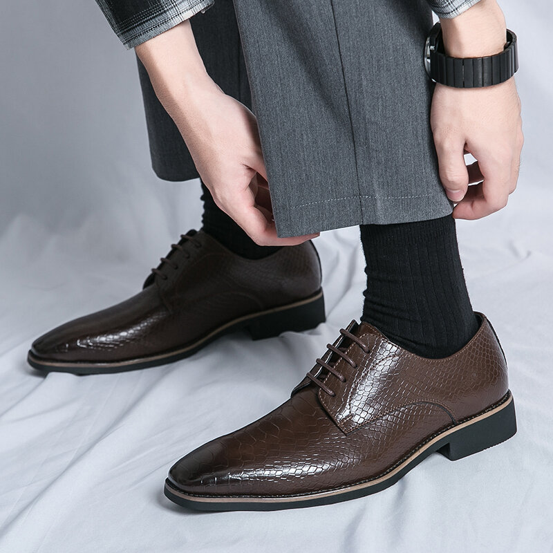 BrandMen-zapatos Oxfords sin cordones para hombre, calzado clásico de cuero con punta estrecha, a la moda, para negocios, novedad