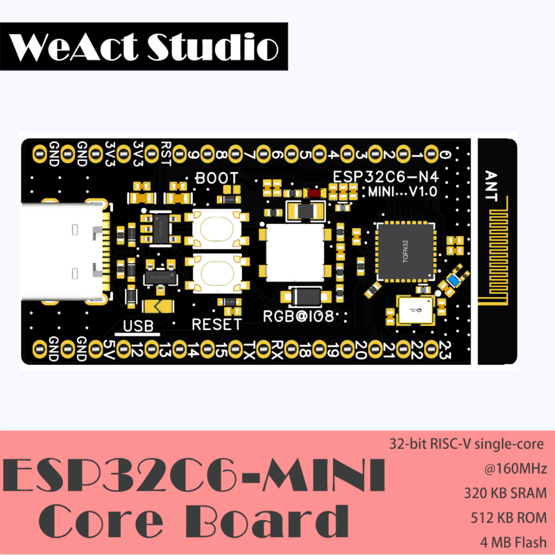 WeAct-Placa de Desenvolvimento do Sistema Mínimo, ESP32-C6-MiNi, ESP32C6, ESP32 Núcleo Board, RISC-V Espressif IoT, WiFi6, Bluetooth, Zigbee