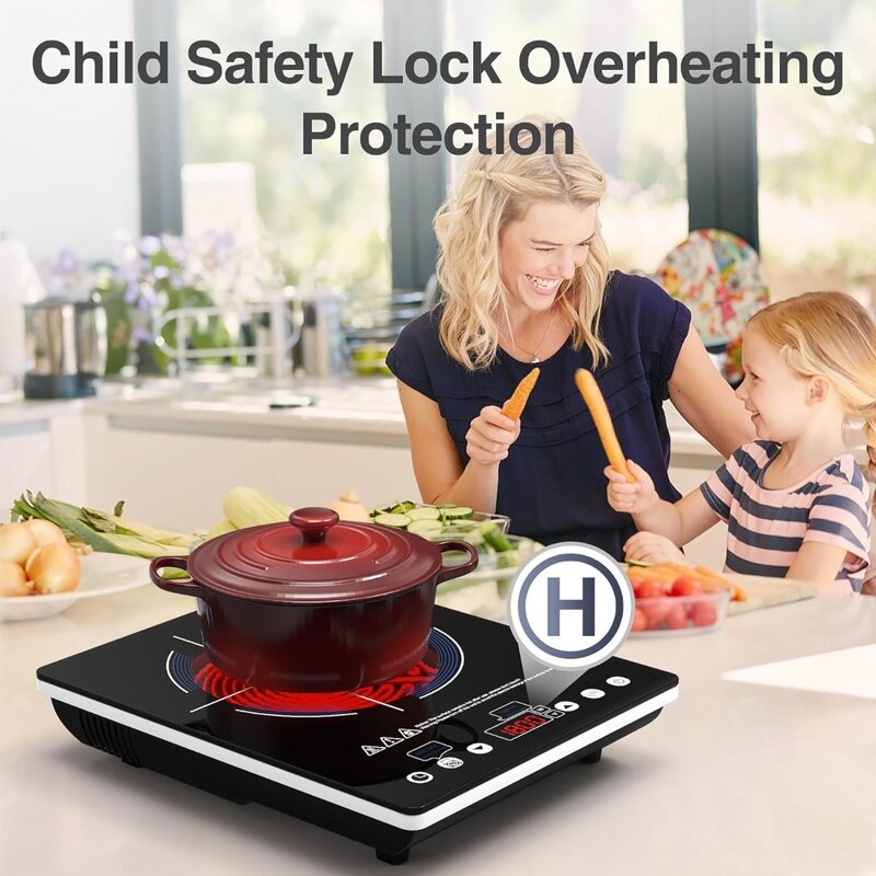 1800W ElectricTop with Touch Control, 9 Power Levels, Kids Safety Lock & Timer, Overheat Protection,110V Induction Cooktop