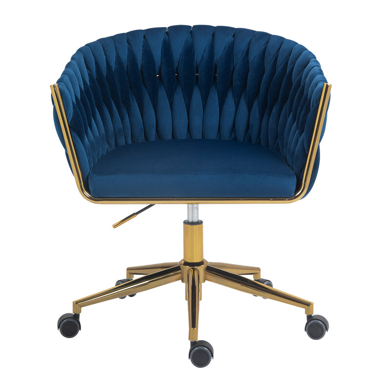 Sedia da ufficio con schienale intrecciato a mano dal Design moderno regolabile in altezza blu con ruote, girevole a 360 ° per camera da letto e soggiorno