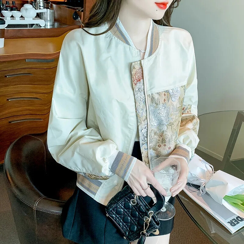 Chinese National Fashion Design Sense Splicing Baseball Uniform Women's Spring Autumn New Jacket Casual Loose Short Coat Ladies