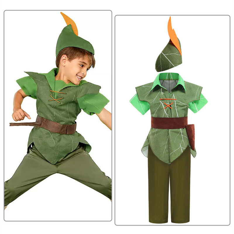 Новинка, Детский костюм для косплея на Хэллоуин, костюм принцессы с зеленым эльфом, рождественские наряды Питера Пэна для мальчиков и девочек