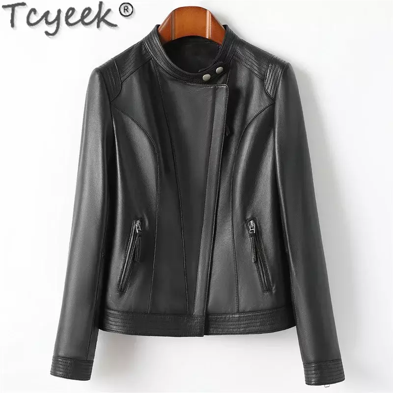 Tcyeek giacca in vera pelle donna autunno moda Slim stile coreano 100% primo strato pelle di pecora motociclista motociclista Mujer Chaqueta