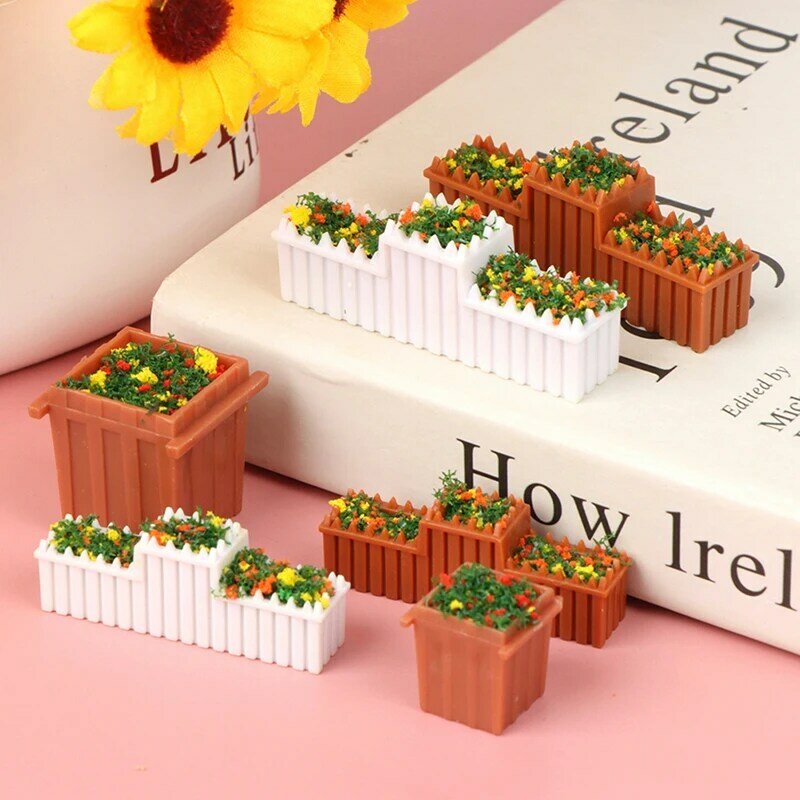 1 Set 1:12 Doll House Miniature Flowers Garden Flower Beds Ornament Mini Potted Plant Flowers Pot