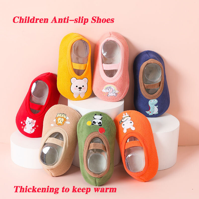 เด็ก Anti-Slip รองเท้าทารกแรกเกิดเด็กวัยหัดเดินผ้าฝ้ายเด็กผู้หญิงลื่นถุงเท้าเด็กทารกผู้ชายยาง Sole การ์ตูนในร่มรองเท้าผ้าใบ