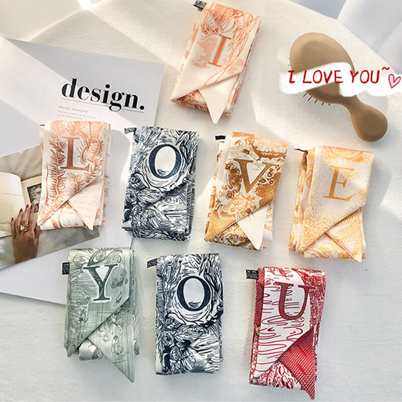 Cachecol estampado alfabeto selva feminino, bandana de seda, flâmula, super bonito, 26 letras, design de marca de moda