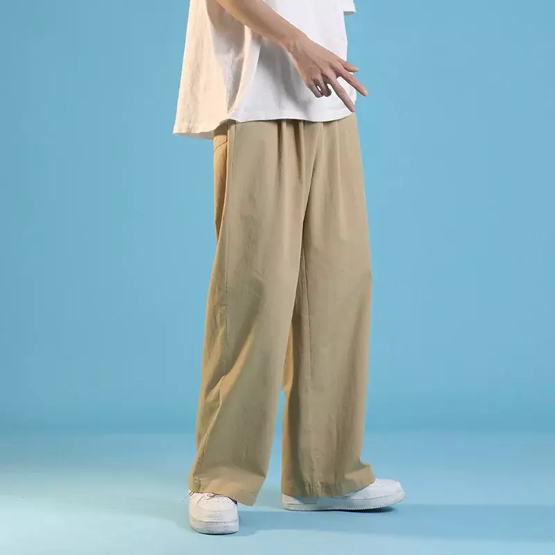 Celana Panjang Streetwear Tinggi Solid Pria Musim Gugur Celana Lebar Lurus Longgar Celana Panjang Jogging Jepang 2022 Celana Moletom Masculino Kasual