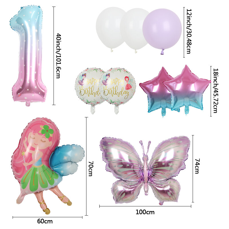 10PCS/1SET 3D Butterfly Balloon Set 40inch Gradient Digit Foil Ball Baby Shower Girl Birthday Wedding Party Decor Supplies