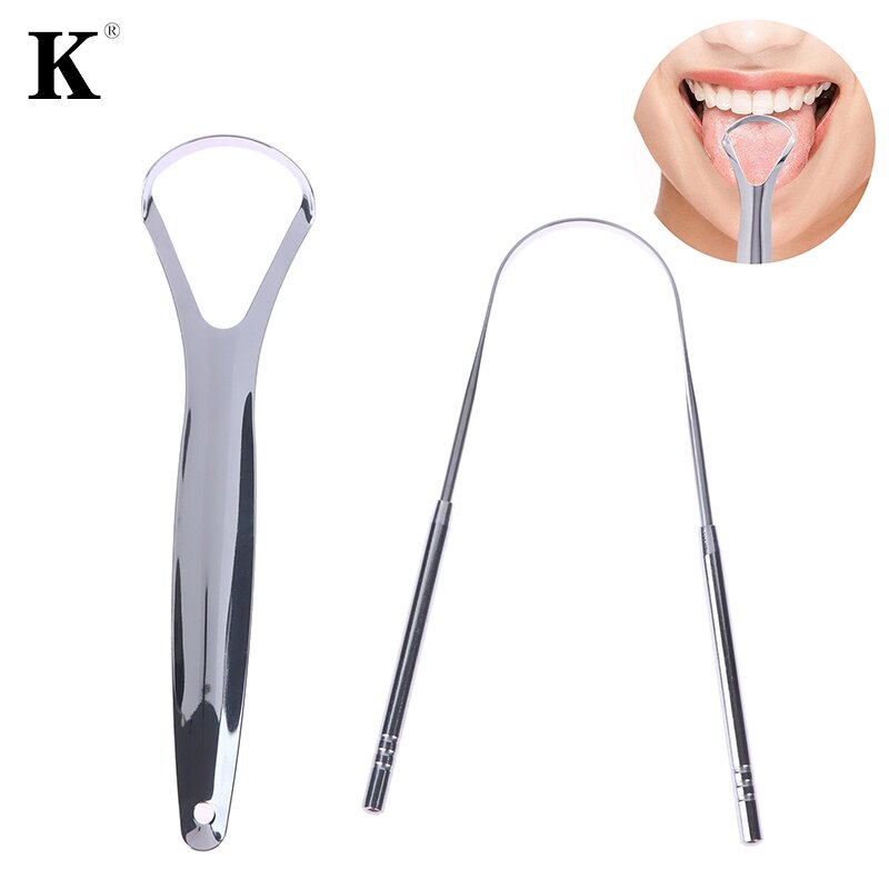 Aço inoxidável Tongue Scraper, Oral Care Tools, Cleaner, Remoção do mau hálito, 2 pcs