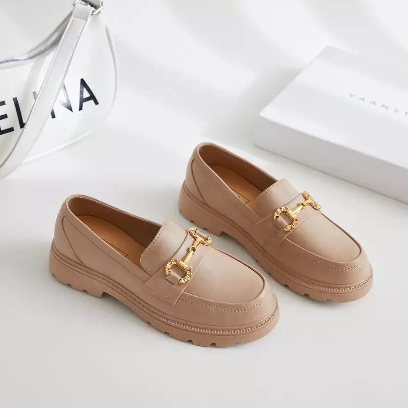 Loafers Women Shoes New In Fashion Luxury Designer Platform Thick Bottom Height Increasing Shoes Metal Chain Slip on Dress Shoes