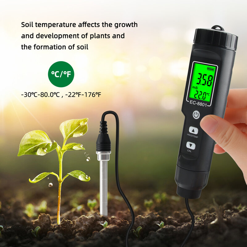 Yieryi-Testeur de sol EC/TEMP, 0.00-10.00 MS/cm, compteur de jardin numérique à main, outils de test de sol, plantes en pot, jardinage, agriculture, ferme