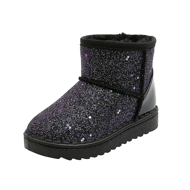 Sepatu bot salju anak balita, sepatu bot pendek Fashion hangat musim dingin anti selip datar untuk anak laki-laki dan perempuan