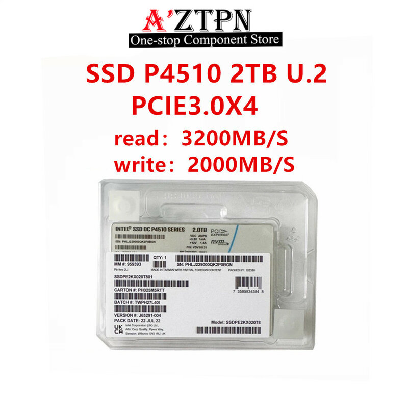 Ssd Solid State Drive P4510 8Tb 4Tb 2Tb 1Tb U.2 Nvme 2.5in Schrijven Dichte Server Enterprise Nieuw Origineel Voor Intel Ssdpe2kx0