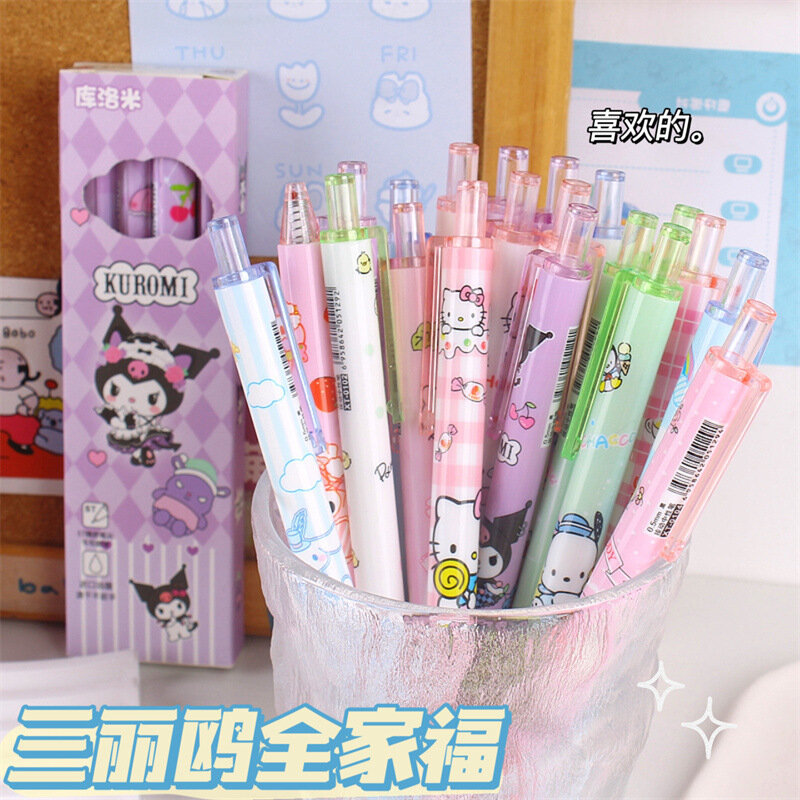 Sanrio Hello Kitty 4 pezzi penna Gel confezionata in scatola Kawaii Cartoon Cinnamoroll premendo la penna simpatici regali con penna ad asciugatura rapida di bell'aspetto