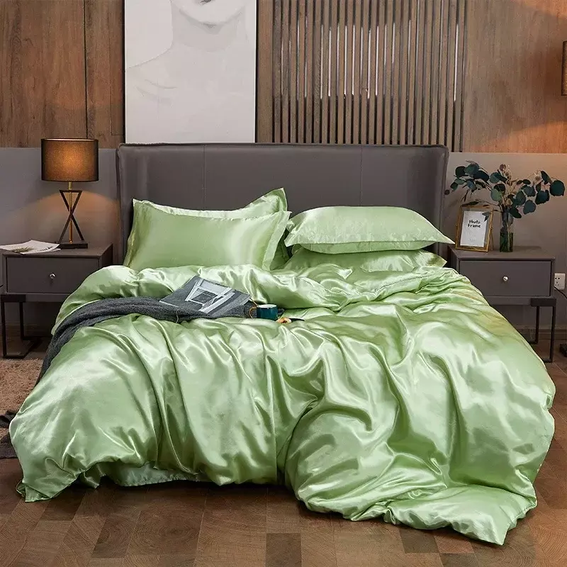 Conjunto de cama monocromático Rayon Satin, luxuoso kit de edredão, cama Queen e King Size, 1PC, 3PCs, 4PCs