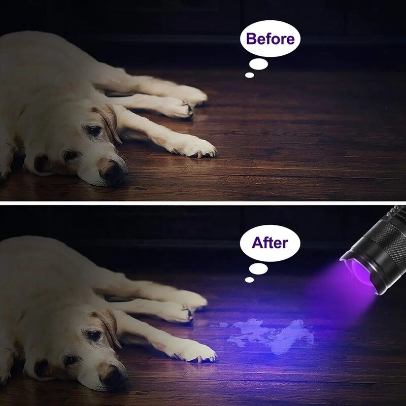 LED UV 손전등 휴대용 미니 자외선 토치, 방수 줌 가능 바이올렛 라이트, 애완 동물 소변 전갈 감지기, UV 램프, 365, 395nm
