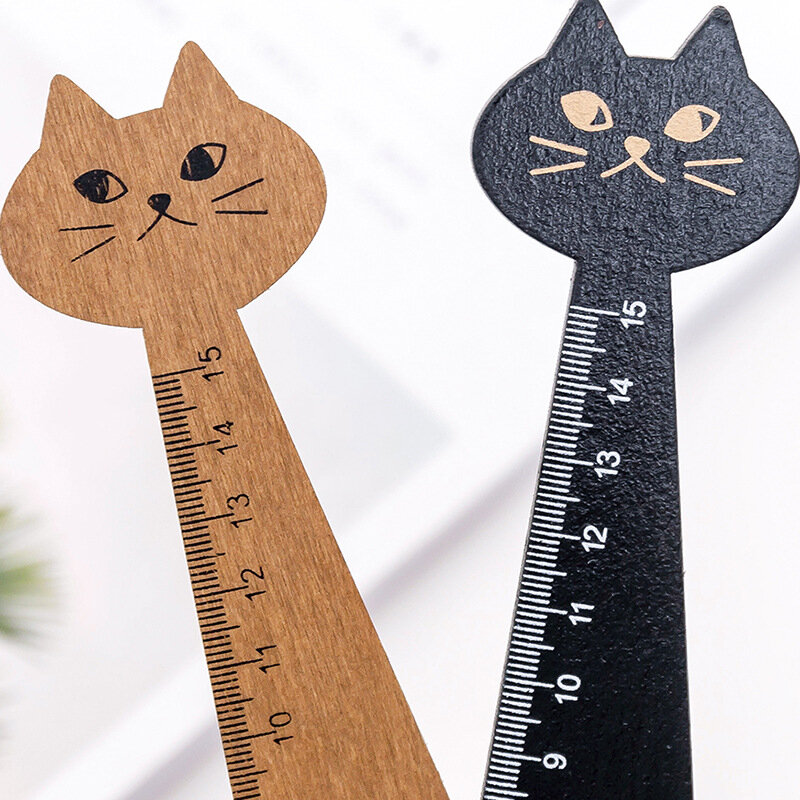 1 Stück neue Katze gerade Lineal Holz 15cm niedlichen Lineal kawaii Werkzeuge Briefpapier Cartoon Zeichnung Geschenk Büro Schul bedarf