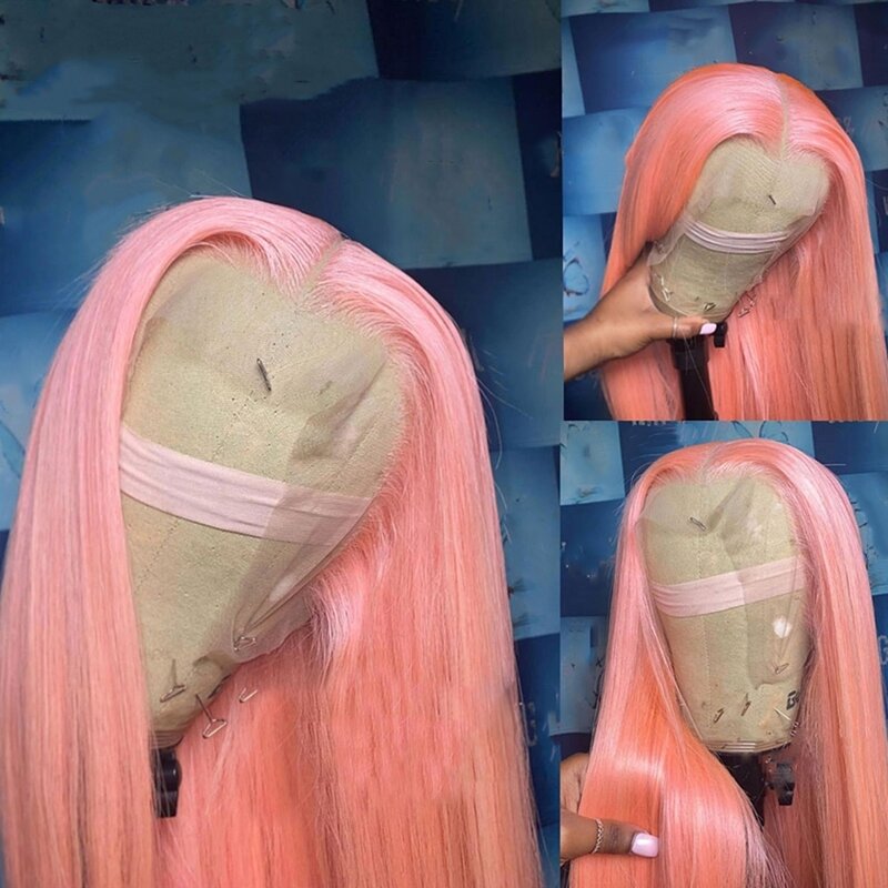 Peruca brasileira Remy Lace Frontal para mulheres, osso reto, peruca rosa, 13x4 Lace Front, perucas de cabelo humano, pré arrancadas, 13x6, colorido
