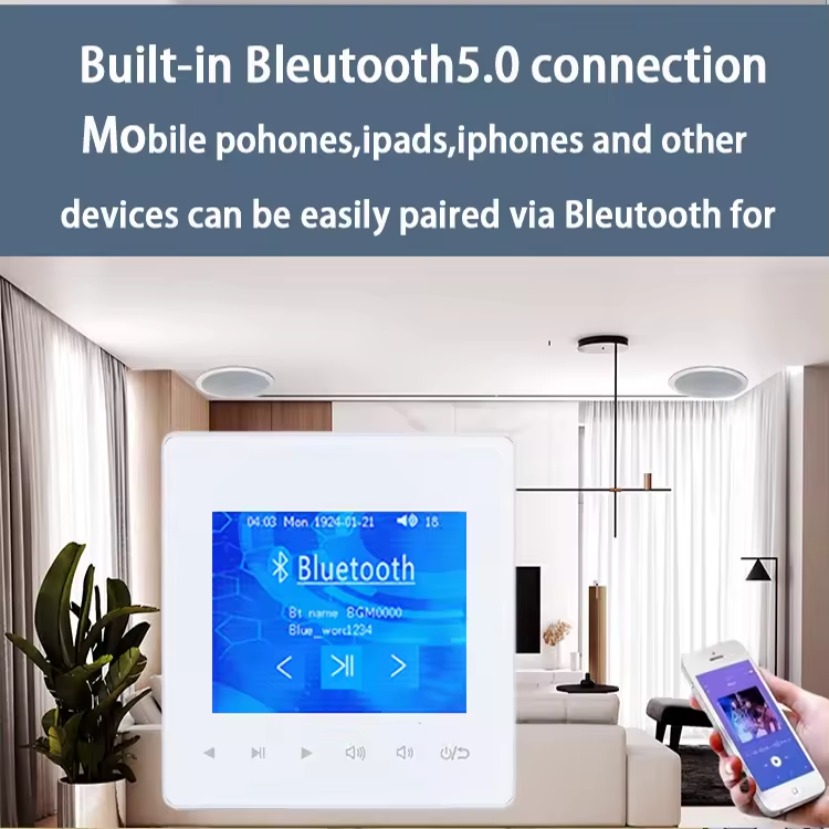 Muurversterker Bluetooth5.0 Tf Kaart Fm Home Theater Hotel Audiospeler 2.8 Inch Druk Op Knop Indoor Achtergrond Muzieksysteem-J