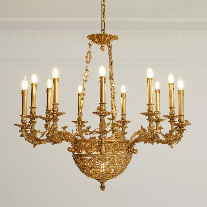 Francuski Retro miedź żyrandol w europejskim amerykańskim stylu willa lampy do salonu sypialnia badania odwoskowanie miedzi światło świec