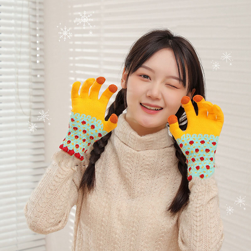 Эластичные плотные перчатки с пальцами для езды на велосипеде, модные женские зимние теплые вязаные перчатки для сенсорных экранов, для студенток и девушек, рождественский подарок, T70