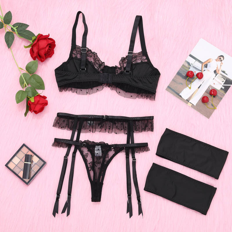 Sexy Embroidered Lace Erotic Lingerie Women's Underwear Set