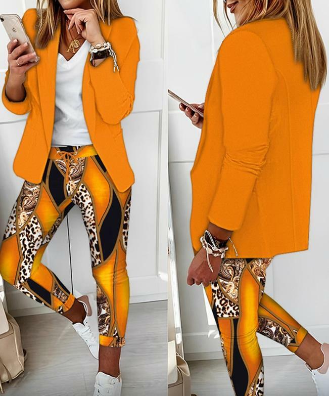 Spot Women's Clothing 2023 New Hot Selling Casual Fashion Shawl Collar Suit Jacket and Baroque Leopard Print Pants Set