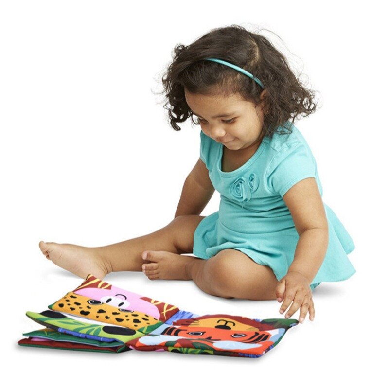 Детская Мягкая книжка из гофрированной ткани, мультяшное лицо, животные, подходящая игрушка для малышей, раннее образование, тканевая книга для новорожденных малышей