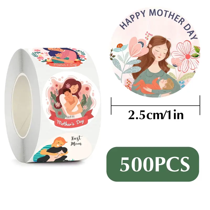 500pcs Happy Mothers Day Stickers 1inch Thank You Stickers  Scrapbooking for Holiday Gifts Cards Decor Envelope Sealing Stickers
