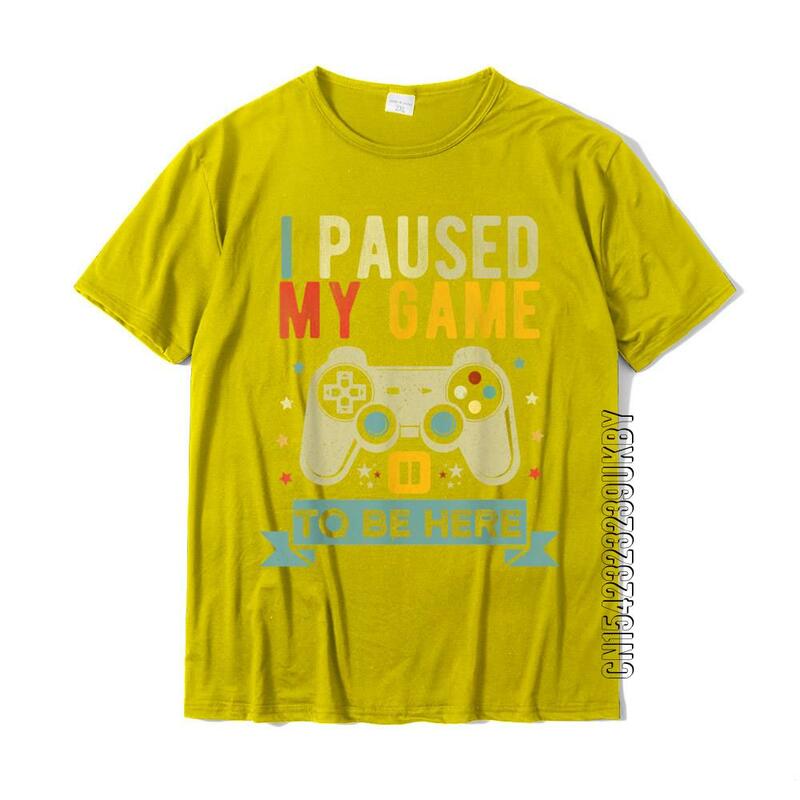 T-shirt engraçada do jogo vídeo para homens, Eu pausei meu jogo para estar aqui, Presente engraçado da piada, Camiseta louca do algodão