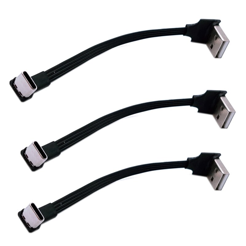 Cable de datos USB tipo C macho, Cable plano de 1M, 2M, 3M, 5CM, USB-C, ángulo de 90 grados a USB 2,0 macho, 0,1 m/0,2 m/0,5 m