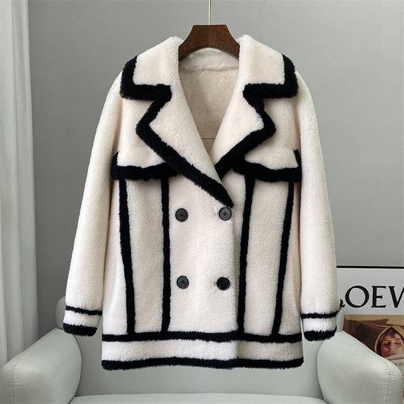 Aaice-女性用の天然ウールの毛皮のコート,新しい冬の暖かい毛刈り機,大型,ct235