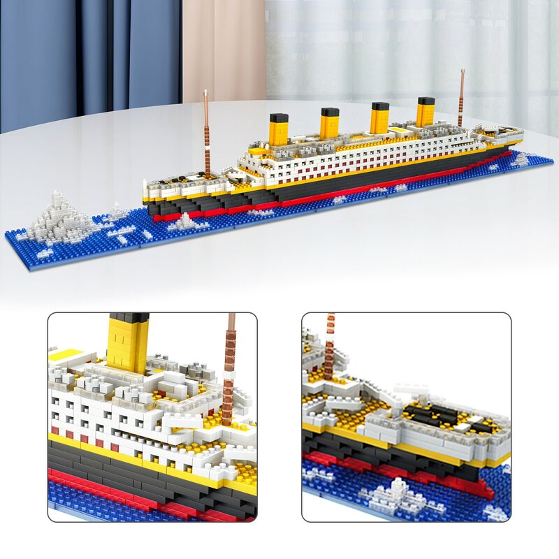 Juego de bloques de construcción Titanic para niños, juguete de ladrillos para armar nave Titanic en miniatura, juego de rompecabezas 3D, ideal para regalo, código 1860 piezas