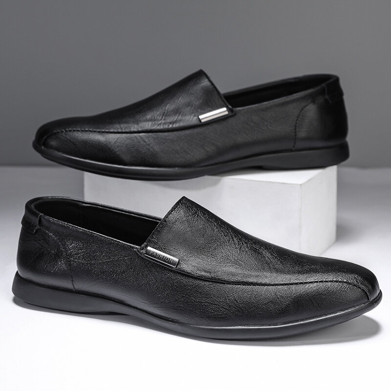 Zapatos de cuero de negocios para hombre, mocasines cómodos de marca, transpirables, informales, color negro, para verano, 2023