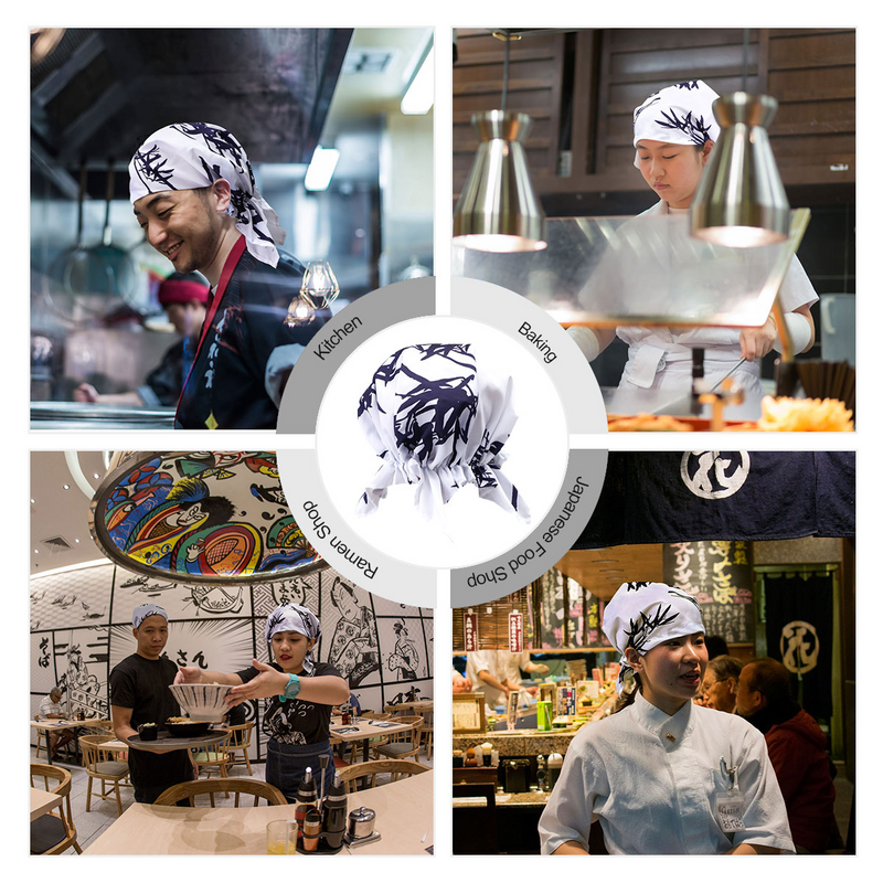 Zweetband Bouffant Hoed Japanse Chef Muts Japanse Chef Pet Keuken Ober Serveerster Werk Hoofddeksels Blauw