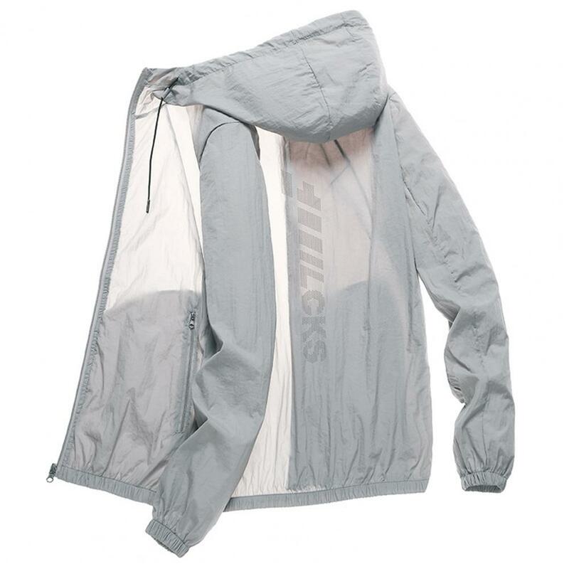 Hooded Long Sleeve Pockets Zipper Placket Windbreaker Jacket Men Ultra Thin Sun Protection Coat Casual Men's Jacket