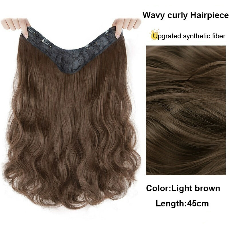 Искусственные волосы на зажиме, V-образный цвет, волнистые, вьющиеся, натуральные, черные, коричневые, высокотемпературные волосы для наращивания