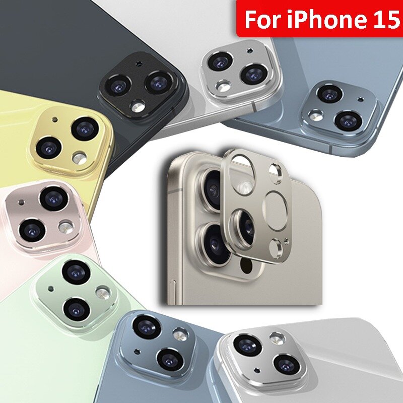 Couvercle de protection de caméra arrière en métal, anneau d'objectif pour iPhone 15/15 Pro/15 Pro Max/15 Plus