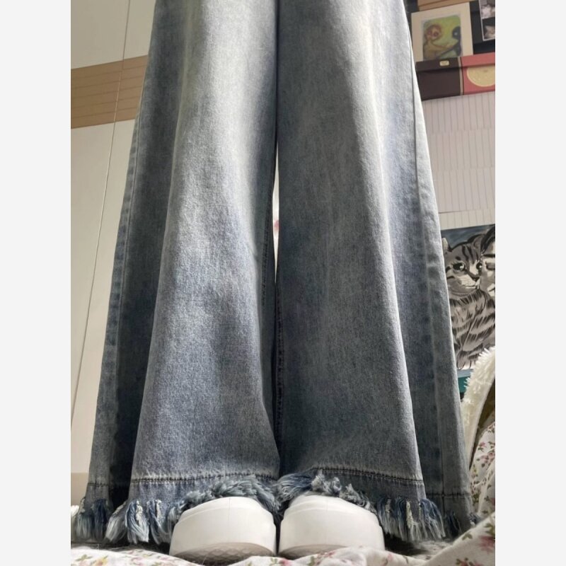 Vintage nappa Jeans larghi a gamba larga donna dritto allentato Casual a vita alta pantaloni in Denim lavato pantaloni Streetwear Vaqueros Y2k