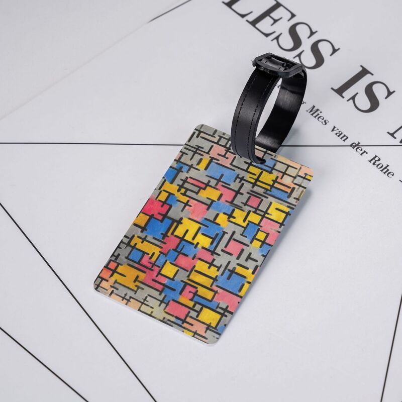 Komposisi oleh Piet Mondrian Tag bagasi untuk koper lucu De Stijl seni abstrak Tag bagasi penutup privasi nama kartu ID