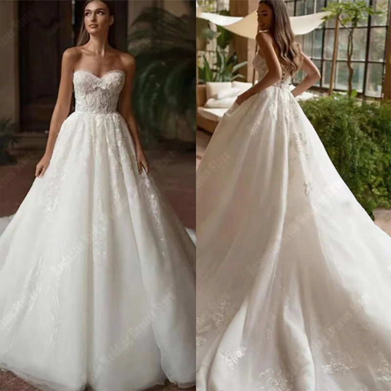 Celebrity Bright Tulle A-Line Women Bridal Gowns Formal Sequins Printing Wedding Dresses Mopping Length Party Vestidos De Novias